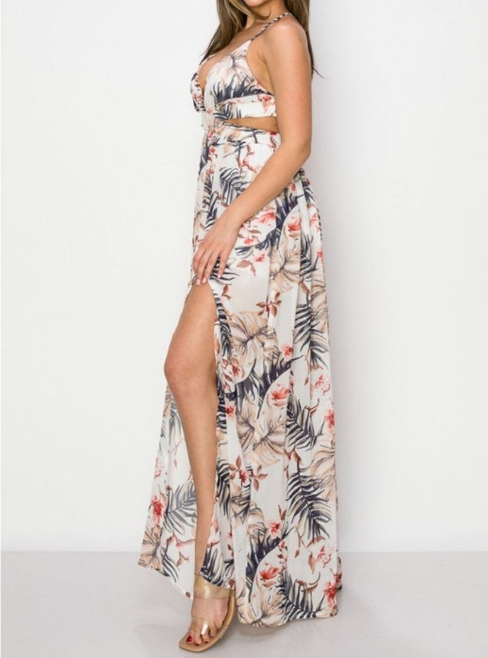 Tropical Chiffon Maxi Dress - Ivory