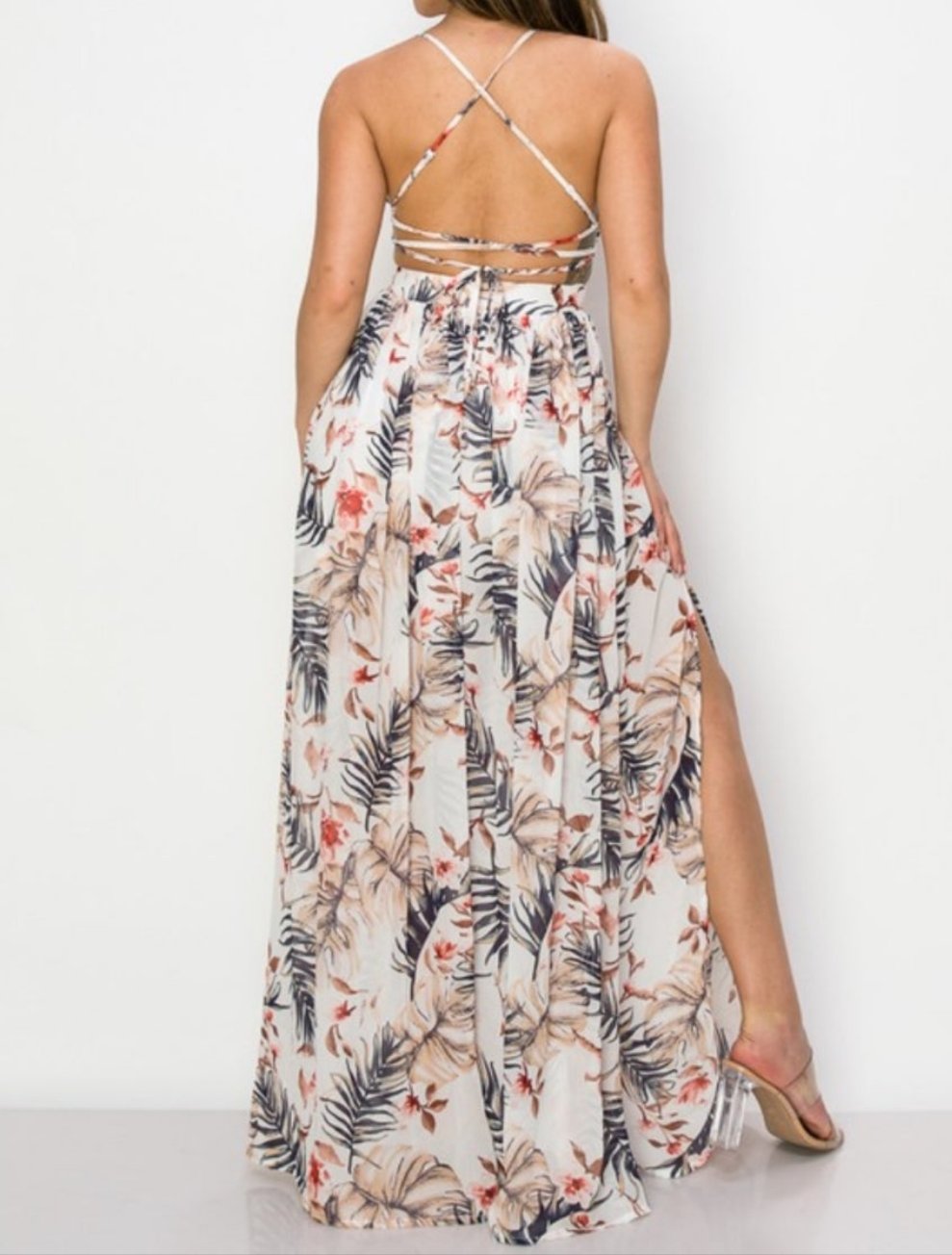 Tropical Chiffon Maxi Dress - Ivory