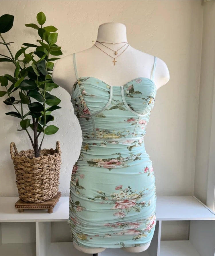 Ivanna Floral Bodycon Dress - Light Mint